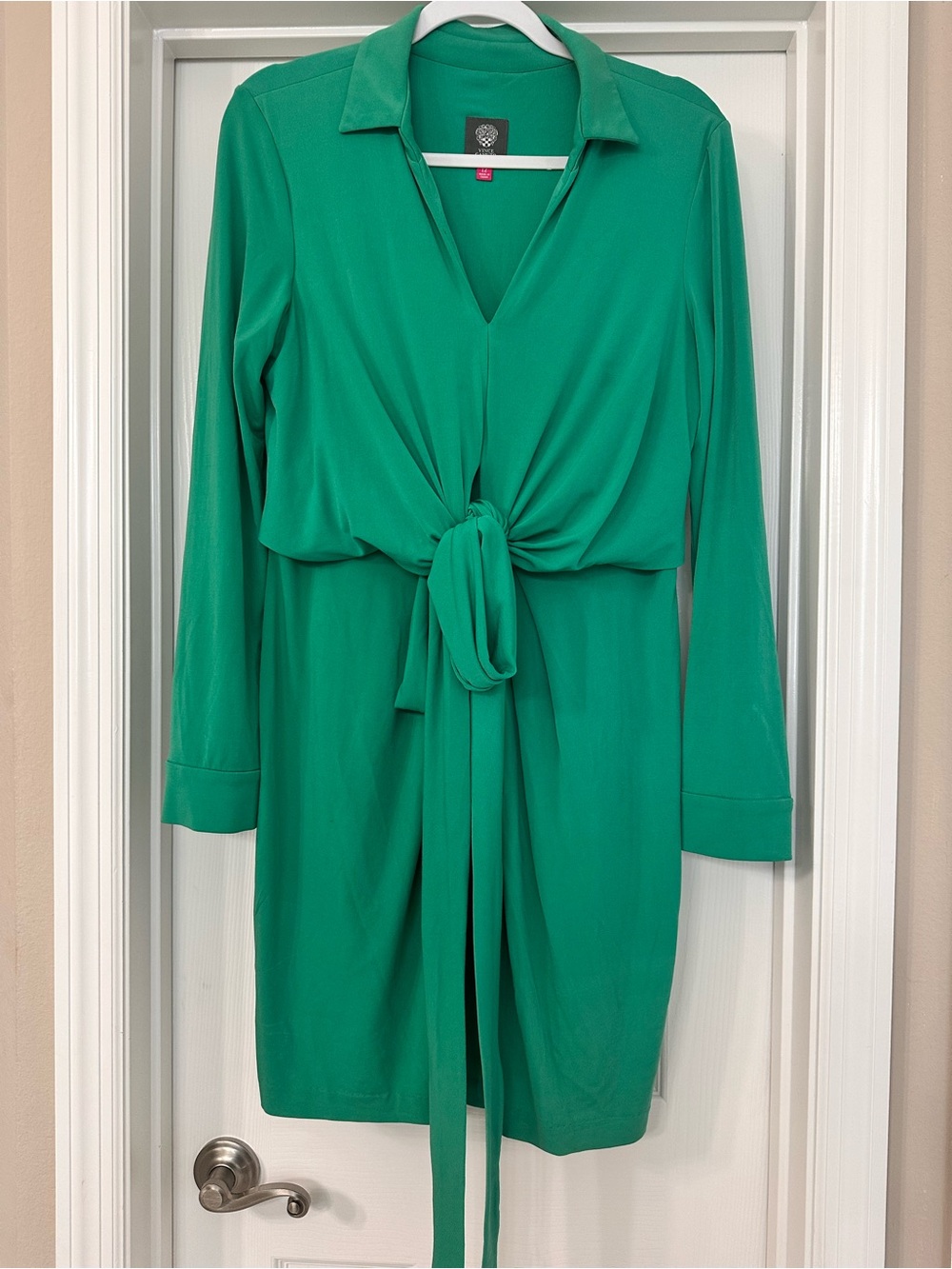 Vince Camuto Emerald Green Long Sleeve Tie-Front Dress